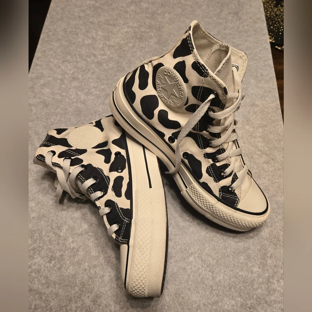 Chuck 70s Cow Print Black/White Converse Plataform Unisex Sz Men's 5 Women's 7